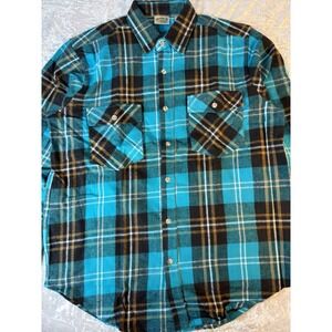 Five Brother Y2K Plaid Flannel Shirt Mens Medium Blue Cotton Button Front